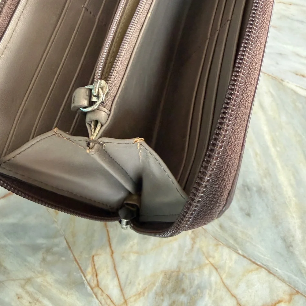 Lodis Brown Distressed Leather Zip Around Continental Wallet Organizer